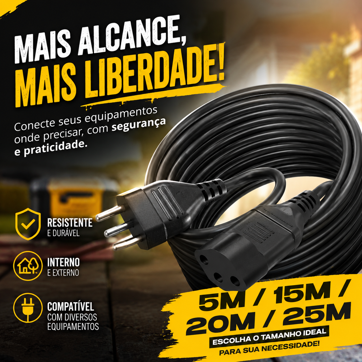Extensão elétrica preta enrolada